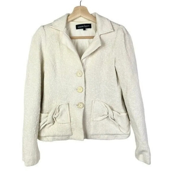 Nanette Lepore Ivory White Knit Bow Pocket Blazer S - Picture 1 of 4